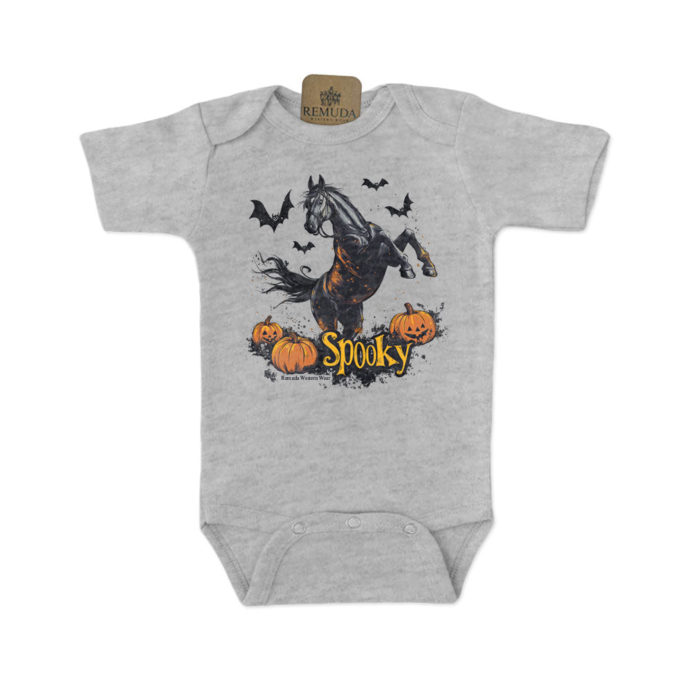 Spooky Horse Infant Western Short Sleeve One Piece Romper in Grey Color