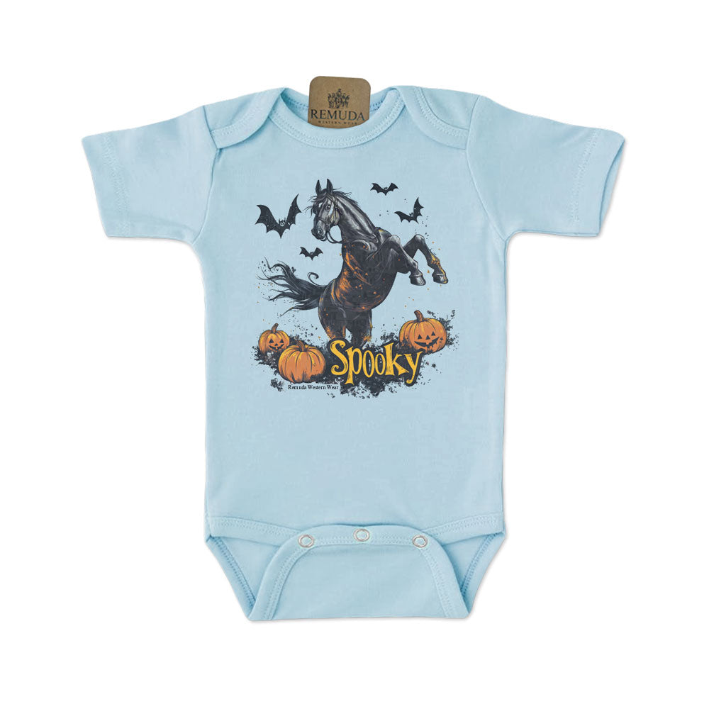 Spooky Horse Infant Western Short Sleeve One Piece Romper in Light Blue Color