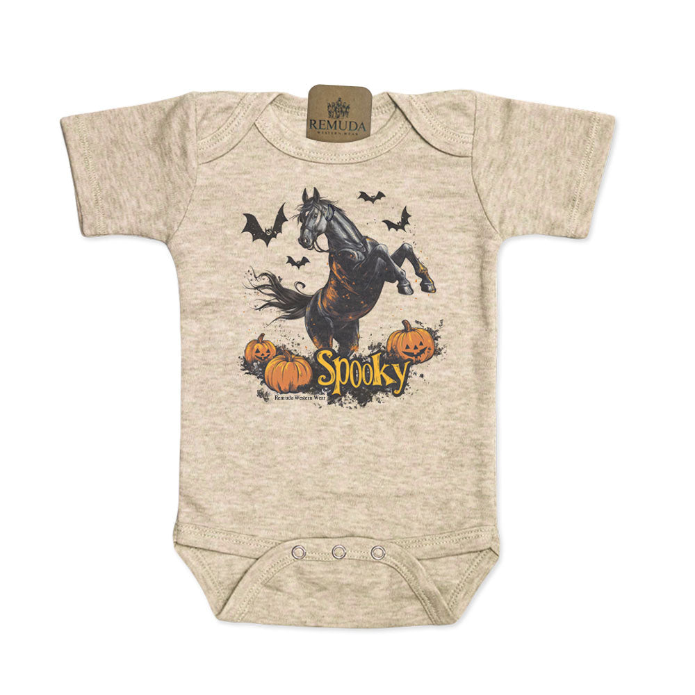 Spooky Horse Infant Western Short Sleeve One Piece Romper in Oatmeal Color