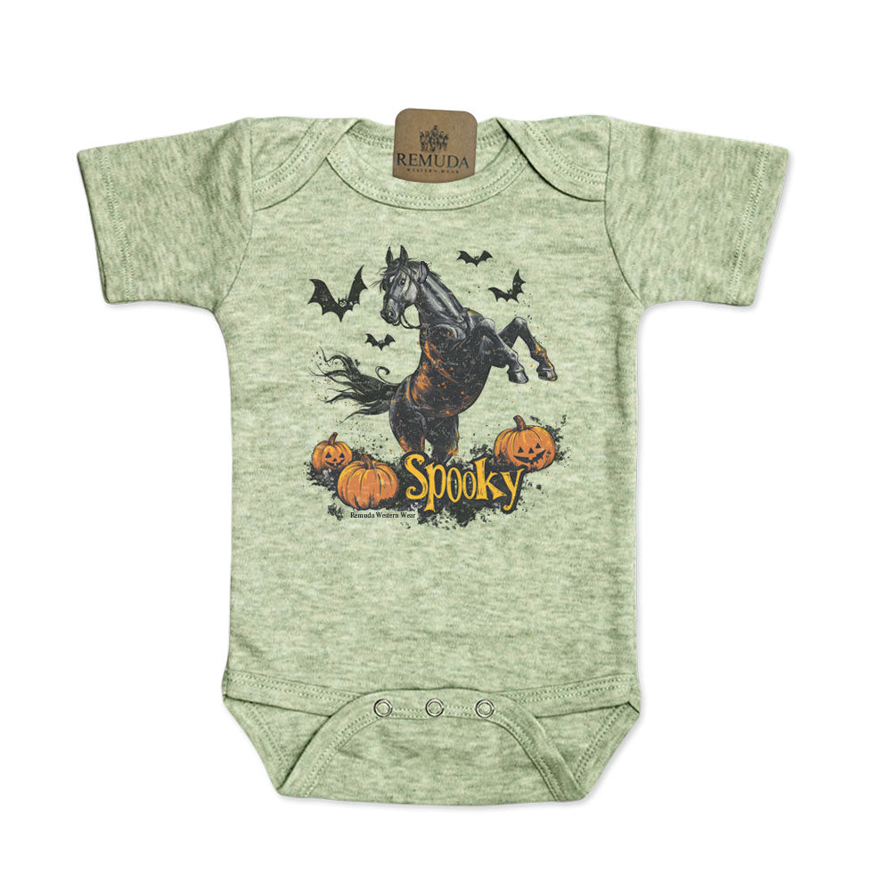 Spooky Horse Infant Western Short Sleeve One Piece Romper in Sage Heather Green Color