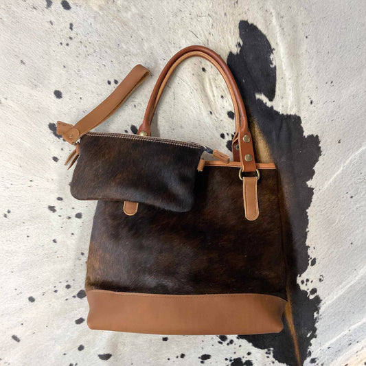 The Cowhide Rodeo Amish Brown Hair On Hide Leather Hand Bag & Wallet Set