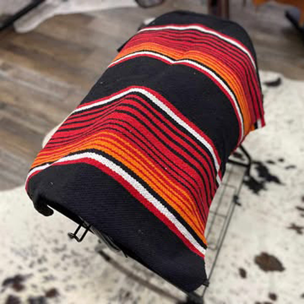 Wool Saddle Blanket Black, Red, Orange, and White